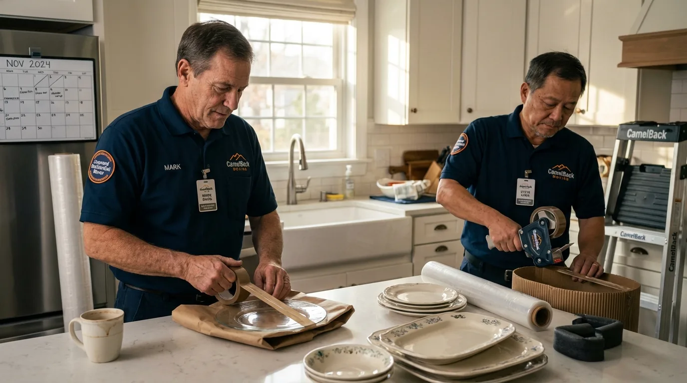 Professional crew packing kitchen dishware in Sheffield, PA